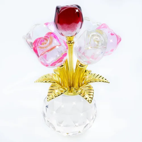 Miniatura 21 de Figura de flor de rosa de cristal con jarrón redondo, flores de cristal, flores de vidrio con tallos, figura de cristal de rosa de cristal, regalos
