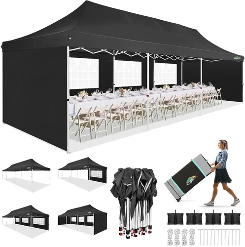 Miniatura 28 de COBIZI Tienda de campaña desplegable de 10 x 20 pies con 6 paredes laterales extraíbles, toldo comercial fácil de instalar, impermeable y gazebo
