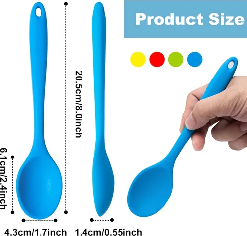 Miniatura 2 de Cuchara de silicona, 4 cucharas mezcladoras, cuchara pequeña de silicona para mezclar, hornear, remover raspar, cucharas de cocina de silicona de 8