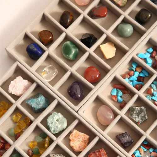 Miniatura 8 de Estuche de exhibición de colección de rocas acrílico CLUQMEIK con 54 compartimentos de almacenamiento de rejilla Estuche de exhibición
