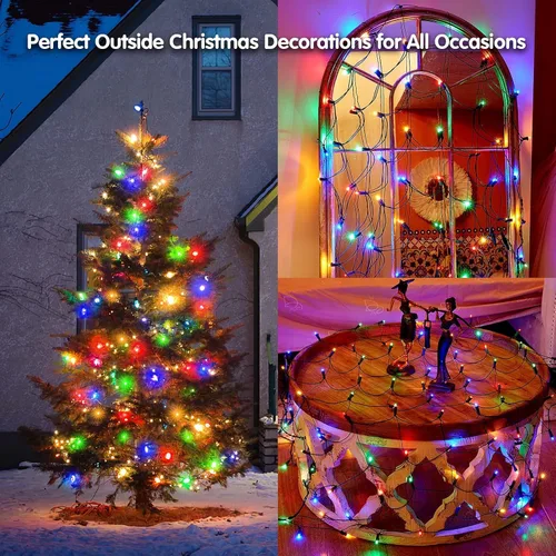 Miniatura 5 de Dirnun Red de luces LED de Navidad verde para exteriores, 160 LED de 5 x 7 pies, luz de malla de hadas impermeable para exteriores e interiores