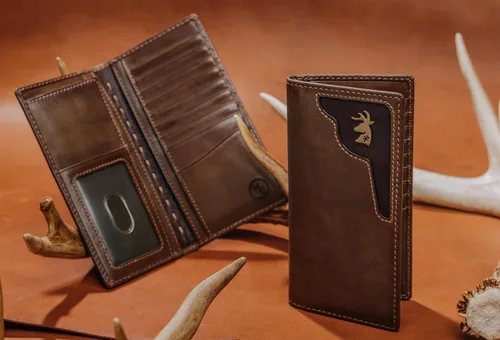 Miniatura 2 de HoJ Co. - Cartera larga plegable para hombre Cartera de Rodeo Cuero de grano completo Regalo de cazador de ciervos Adorno de ciervo de latón