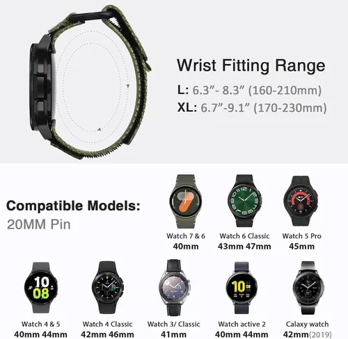 Miniatura 5 de Nereides Correa compatible con Samsung Galaxy Watch 7 6 5 4 1.575 pulgadas 1.732 pulgadas / Watch 6 4 Classic/Watch 5 Pro/Watch 3 Classic 1.614