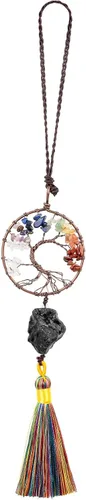Miniatura 11 de rockcloud Adorno colgante de árbol de la vida de 7 chakras con borla de piedra cruda irregular para pared, automóvil, hogar, boda, jaspe rojo