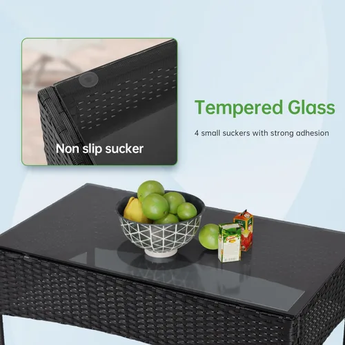 Miniatura 4 de Juego de 4 muebles modulares para exteriores, juego de muebles de mimbre resistentes al agua con 3 sillas de ratán, 1 cojín de mesa con tapa