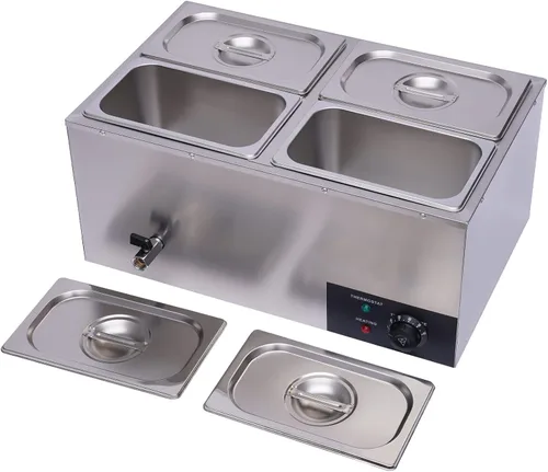 Miniatura 2 de Mesa de vapor Bain Marie de 4 bandejas, mesa de vapor comercial para encimera, calentador de alimentos de 600 W, 16.9 cuartos de galón, calentador