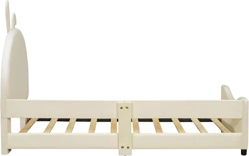 Miniatura 6 de Sofá cama de terciopelo de tamaño individual con cabecera en forma de oreja de conejo, marcos de cama de plataforma individual para niños y niñas