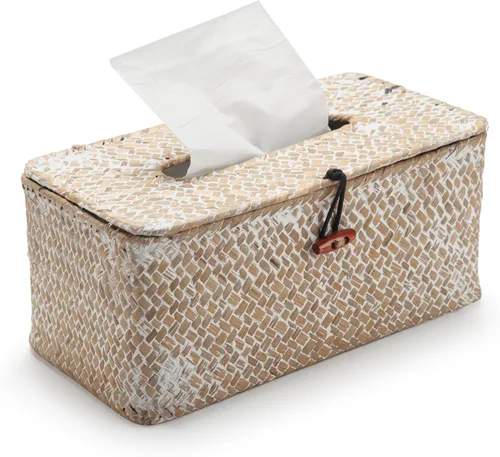 Miniatura 3 de Funda rectangular tejida para caja de pañuelos de hierba marina, para baño, granja (natural, 10 x 5.5 x 4.2 pulgadas)