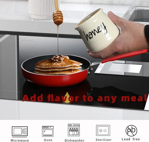 Miniatura 5 de ONTUBE Tarro de Miel con Cucharón y Tapa, Olla de Miel de Cerámica 12oz, Beige