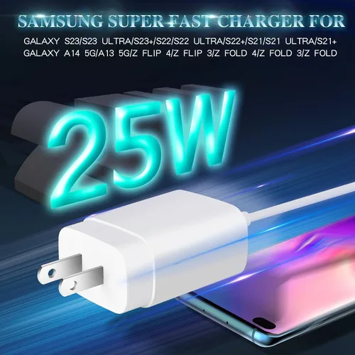Miniatura 2 de Cargador súper rápido Samsung, bloque de carga rápida Samsung, paquete de 2 cargadores de pared USB C Samsung de 25 W, cable USBC rápido de 3 m