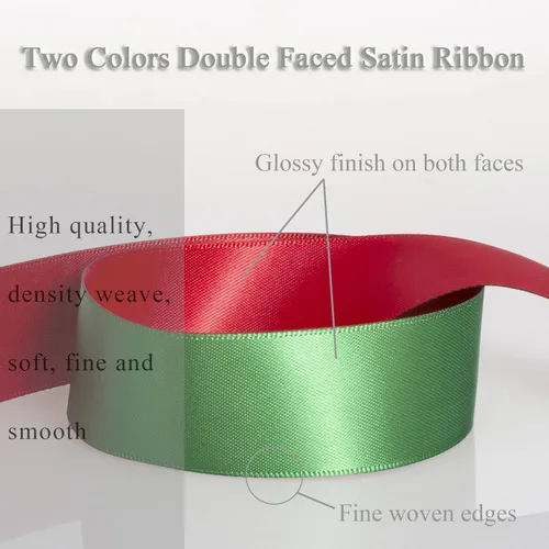 Miniatura 5 de YASEO Cinta de dos tonos de doble cara, 20 yardas y 1 pulgada, cinta de satén verde y rojo de doble cara para Navidad, boda, cumpleaños, envoltura
