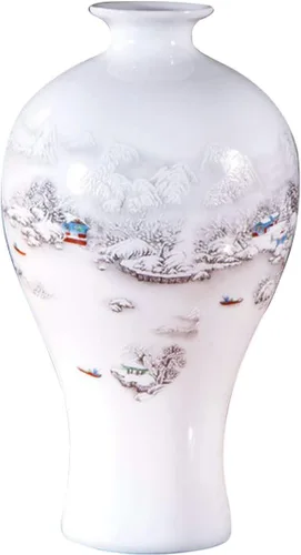 Miniatura 8 de Jarrón de cerámica blanco chino, Jingdezhen Birds Peony Flower Jarrones de porcelana blanca Decoración para el hogar B5