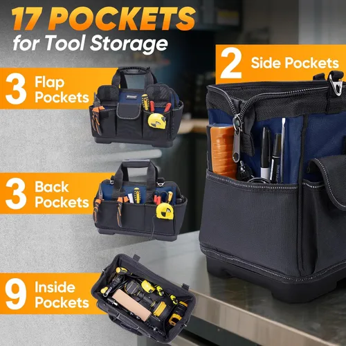 Miniatura 2 de TICONN Bolsa de herramientas resistente con múltiples bolsillos, organizador de caja de herramientas portátil, bolsa de almacenamiento, con correa
