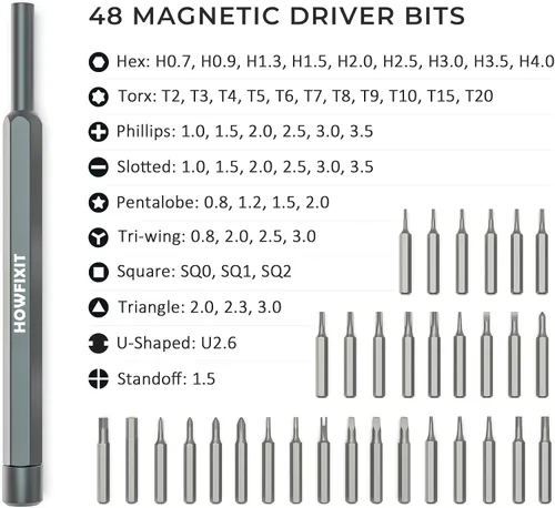 Miniatura 2 de HowFixit PRO - Juego de destornilladores de 48 bits para reparación de electrónica, smartphone, iPhone, laptop, Macbook, PC, consola