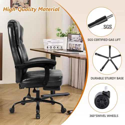 Miniatura 5 de Silla de oficina con respaldo alto, silla de escritorio ejecutiva con reposapiés, soporte lumbar ergomómico, sillas de juegos para computadora
