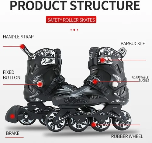 Miniatura 4 de Patines profesionales en línea, unisex, para exteriores, para adultos, hombres y mujeres, niños y niñas (negro, talla 4-12)