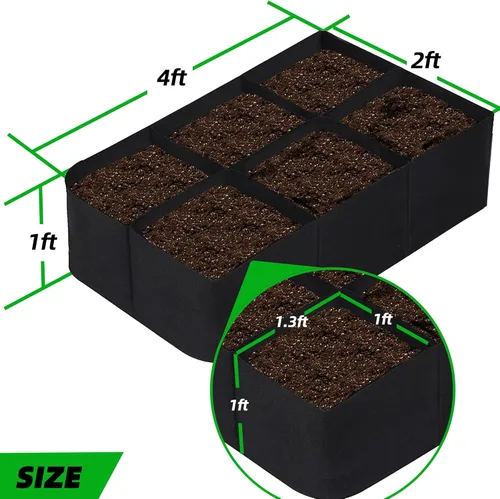 Miniatura 4 de CJGQ Bolsa de cultivo de jardín de tela elevada de 4x2x1 pies para cultivar hierbas, flores y verduras de 55 galones