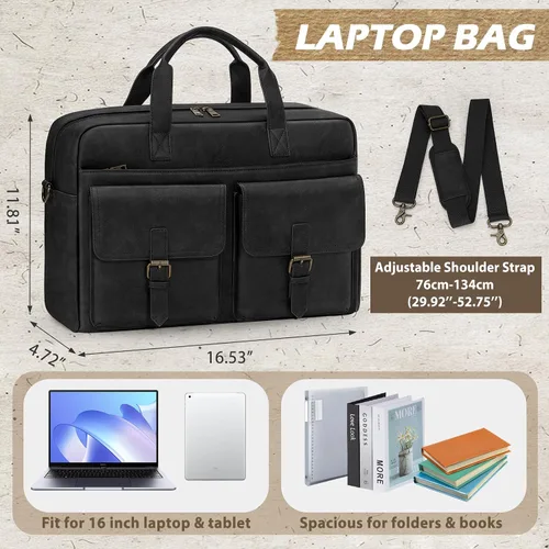 Miniatura 4 de RAINSMORE Bolsa tipo mensajero para hombre, de piel de 16 pulgadas, para laptop, maletín para computadora de trabajo, oficina, negocios, viajes