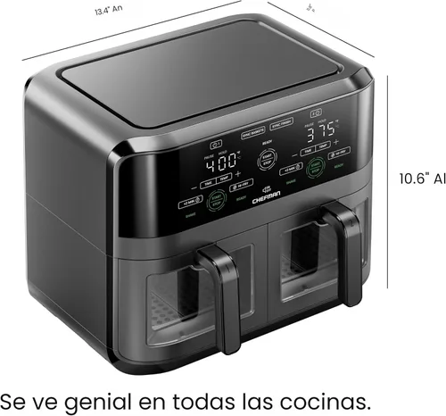 Miniatura 7 de CHEFMAN Horno freidora de aire de doble cesta de 6 cuartos con ventanas de fácil visión, acabado de sincronización, Hi-Fry, apagado automático, 2