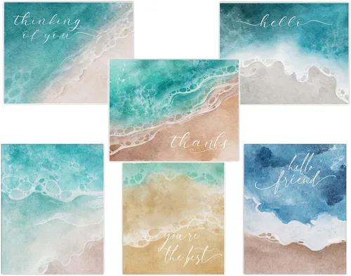 Ocean Watercolor Greeting Cards Blank Inside with Envelopes Set of 6 Beach Painting Cards for Any Occassion