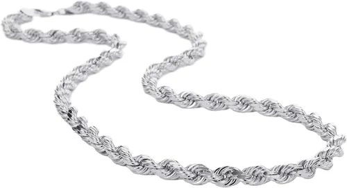 Miniatura 17 de Collar de cadena de cuerda de corte de diamante de 14 quilates con corte de diamante macizo de 0.157 in, 0.118 in, 0.098 in, 0.079 in, 0.059 in