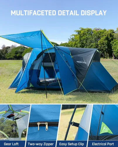 Miniatura 6 de LOYEAHCAMP Tienda de campaña de 8 personas con cúpula extendida más grande con 3 habitaciones, tienda de campaña familiar impermeable