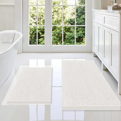 Miniatura 25 de Smiry Juego de 2 alfombras de baño, felpilla suave y absorbente, lavable a máquina, antideslizantes, para bañera, ducha y suelo