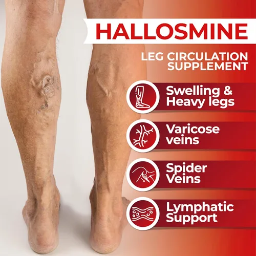 Miniatura 4 de Hallosmine Diosmin 300mg + crema gratis para venas, circulación de piernas, piernas pesadas, venas varicosas, suplemento circulatorio – Diosmina