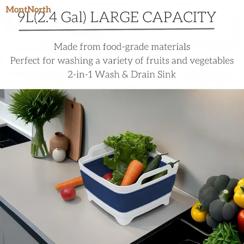Miniatura 7 de Lavabo Plegable de 9L, Tina de Platos Plegable con Tapón de Drenaje, Lavabo de Platos Plegable Portátil, Fregadero de Campamento para Lavar Platos