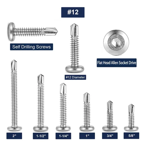 Miniatura 3 de Tornillos de chapa metálica #12 x 5/8 pulgadas, 100 tornillos de cabeza plana de acero inoxidable 410, tornillos Tek, tornillos Allen, tornillos