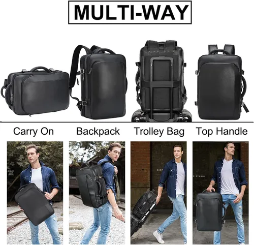 Miniatura 5 de Masa Kawa Mochila de cuero para laptop de 15.6 pulgadas para hombres expandible 36L viaje de negocios mochila Daypack Weekender Bag