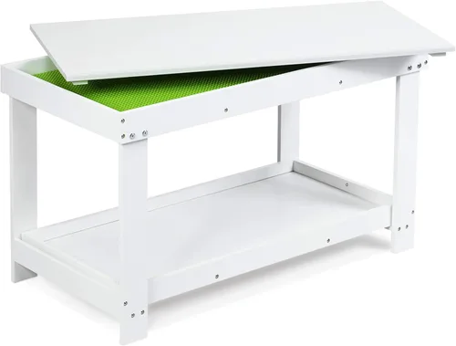 Miniatura 10 de Costzon - Mesa de actividades para niños 2 en 1 con almacenamiento, mesa patentada para bloques de construcción con tablero para manualidades