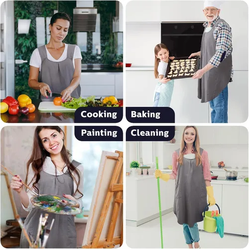 Miniatura 6 de JaGely Paquete de 2 delantales de cocina de lino japonés con espalda cruzada para mujeres y hombres con 2 bolsillos, lindo vestido de jardinería