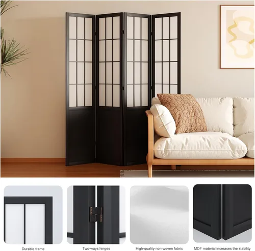 Miniatura 4 de Divisor de habitación, pantalla plegable de madera estilo Shoji japonés de 66.9 pulgadas de alto con bisagras dobles para decoración del hogar