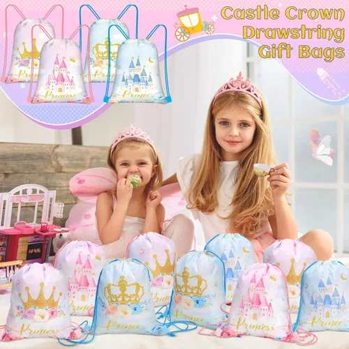 Miniatura 5 de Censen 24 piezas de bolsas con cordón, conjunto a granel, 12 x 10 pulgadas, bolsas de regalo con temática de princesa y príncipe, bolsas de regalo