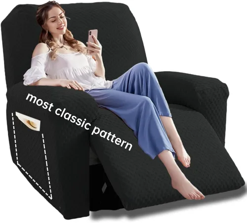 Miniatura 12 de YEMYHOM Funda elástica de 4 piezas para silla reclinable de jacquard con bolsillo lateral, antideslizante, ajustable, protector de muebles con parte