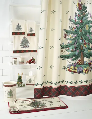 Miniatura 3 de Spode - Alfombra de baño, alfombra de baño de algodón, decoración de baño navideño, colección tartán de árbol de Navidad