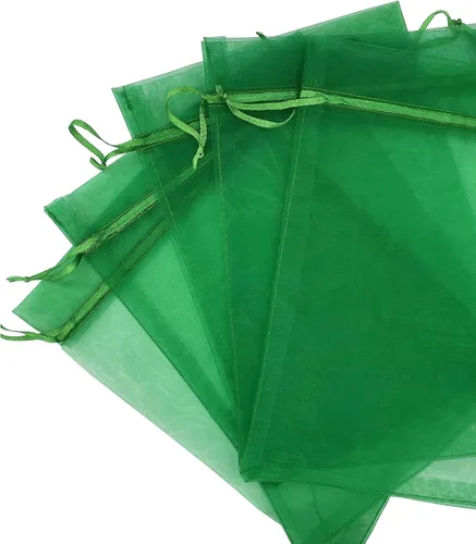 Miniatura 3 de 100 bolsas de regalo verdes de organza de 6 x 9 pulgadas, pequeña bolsa de malla con cordón para joyería, bolsa de regalo para el día de San