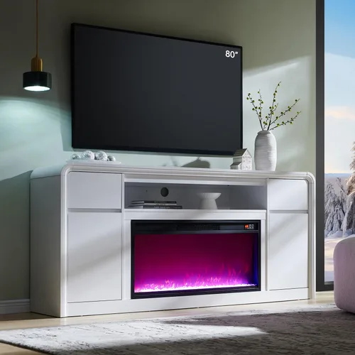 Miniatura 8 de Moderno soporte de TV con chimenea LED eléctrica de 36 pulgadas para televisores de 80 pulgadas, centro de entretenimiento de 32 pulgadas de alto