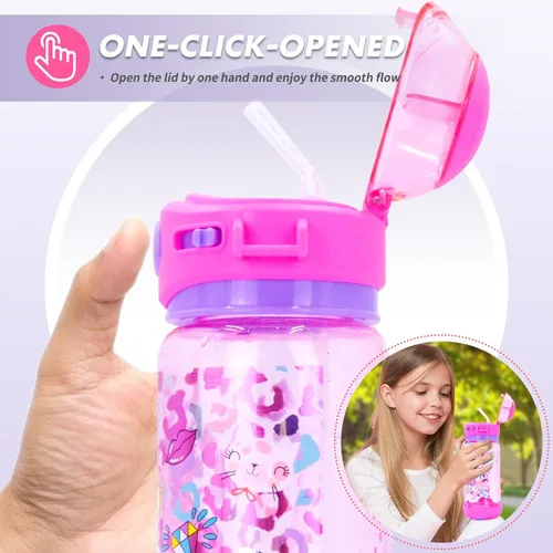 Miniatura 3 de Botella de agua para niños con pajita/cordón para niños de la escuela, niños y niñas, 22 oz / 650 ml, sin BPA, botella de agua para beber