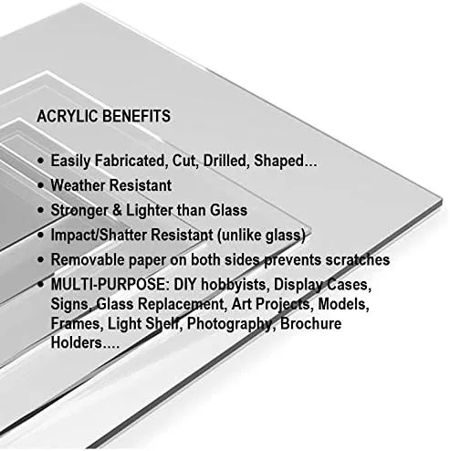 Miniatura 3 de DistinctAndUnique Hojas de plexiglás acrílico fundido transparente, paquete de 2 unidades de 6 x 12 pulgadas, 1/8 pulgadas (0.118 in) de grosor