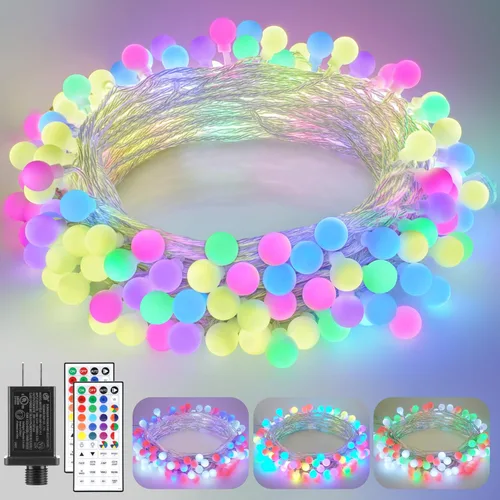Miniatura 10 de OMIKA Cadena de luces de 100 LED de 33 pies, cambio de color, alimentadas por batería, impermeables, luces de hadas blancas cálidas y multicolor