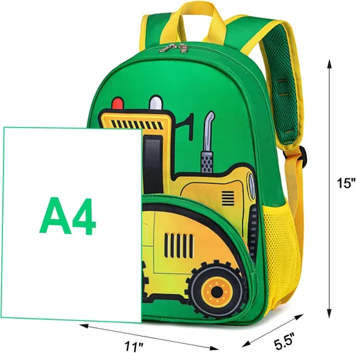 Miniatura 5 de BTOOP Mochila para niños y niñas, mochila con clip para el pecho, Tractor-verde, Mochilas Daypack