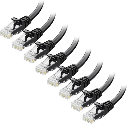 Cable Matters Paquete de 8 cables Ethernet Cat 5e cortos sin enganches, cable Gigabit Cat5e, cable Ethernet Cat5e, negro