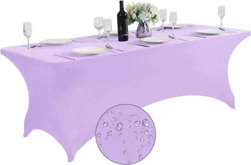 Miniatura 36 de SuperO - Paquete de 2 manteles de elastano impermeables para mesas de 6 pies, mantel elástico universal ajustable para fiestas, banquetes, bodas