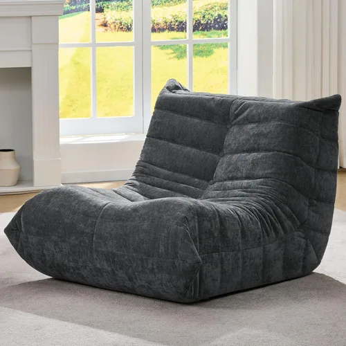 Miniatura 9 de Sillones tipo puf para adultos, puf gigante con espuma viscoelástica, sillón puf con relleno, piel sintética, para la sala, dormitorio u oficina azul