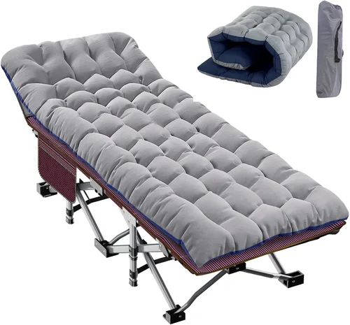 Miniatura 20 de Slsy Catre de camping plegable para adultos con almohadilla, catres de dormir portátiles acolchados, cama de campamento con bolsa de transporte