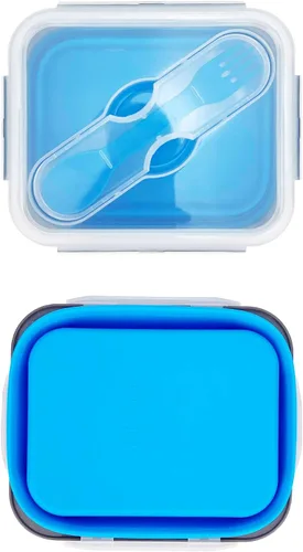 Miniatura 4 de Recipiente plegable de silicona pequeño para aperitivos con tapa y cuchara y tenedor 2 en 1, recipiente de silicona de grado alimenticio, para 08B01