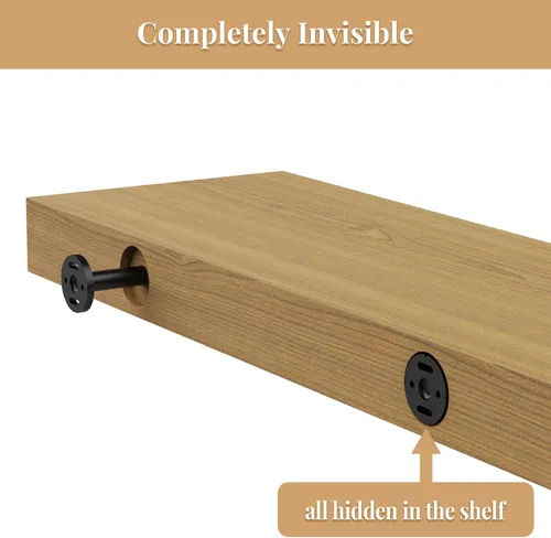 Miniatura 5 de 4 soportes de pared para estantes flotantes de alta resistencia, soportes invisibles negros para estantería, accesorios decorativos flotantes
