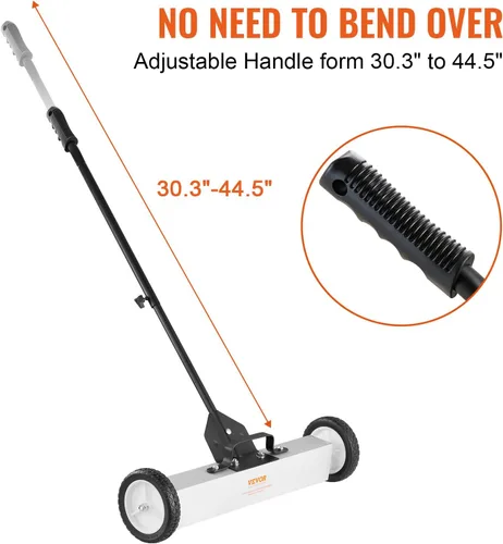 Miniatura 5 de VEVOR Barredora Magnética Rodante con Ruedas, 50 Libras 24 Pulgadas Barredora de Césped con Imán Grande con Mango Telescópico, Barredora Magnética